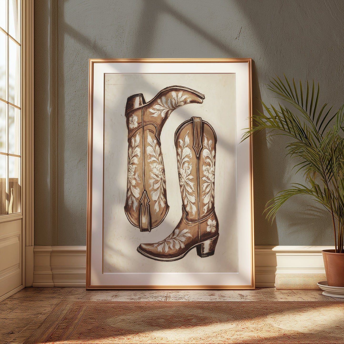 Premium Poster of Vintage Cowboy Boots with Floral Patterns Posters