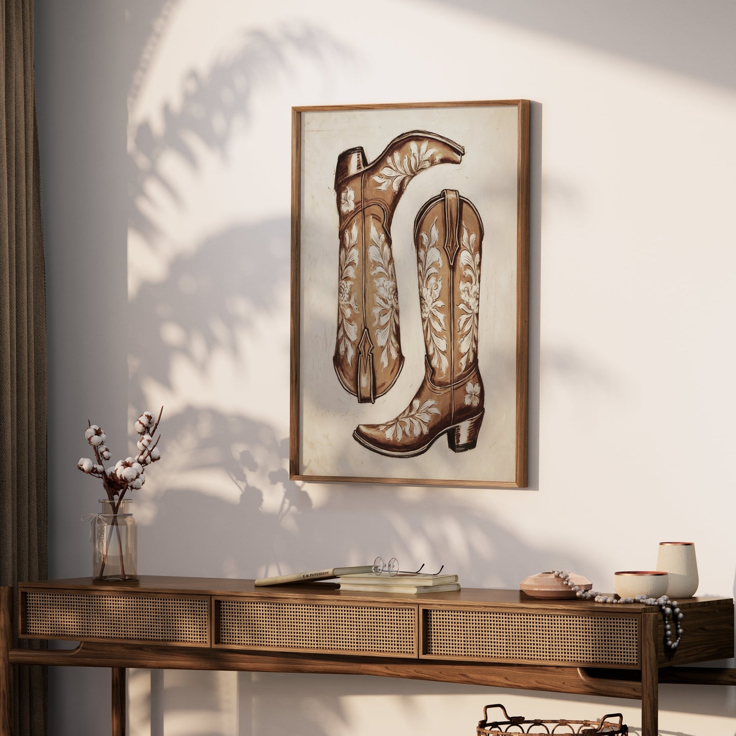Premium Poster of Vintage Cowboy Boots with Floral Patterns Posters