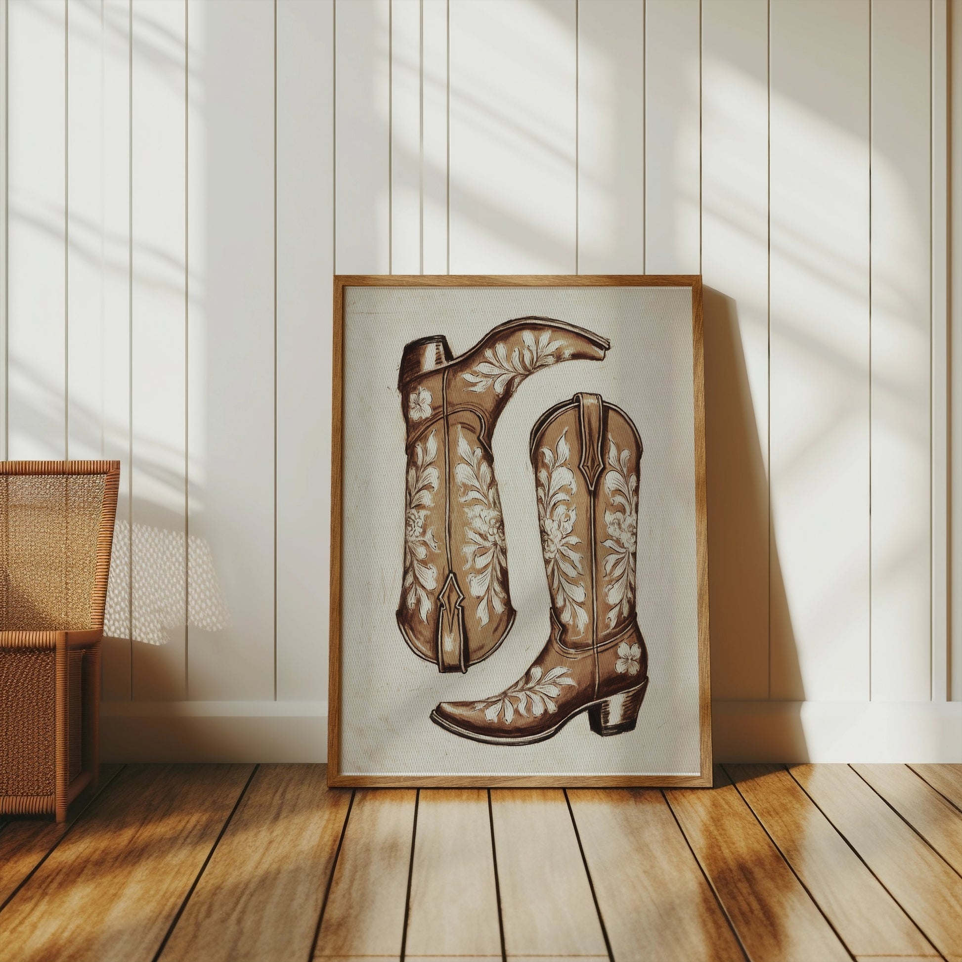 Premium Poster of Vintage Cowboy Boots with Floral Patterns Posters