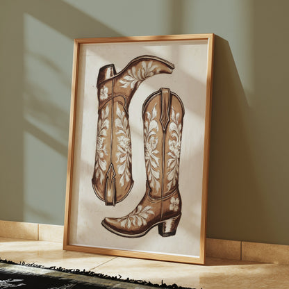 Premium Poster of Vintage Cowboy Boots with Floral Patterns Posters