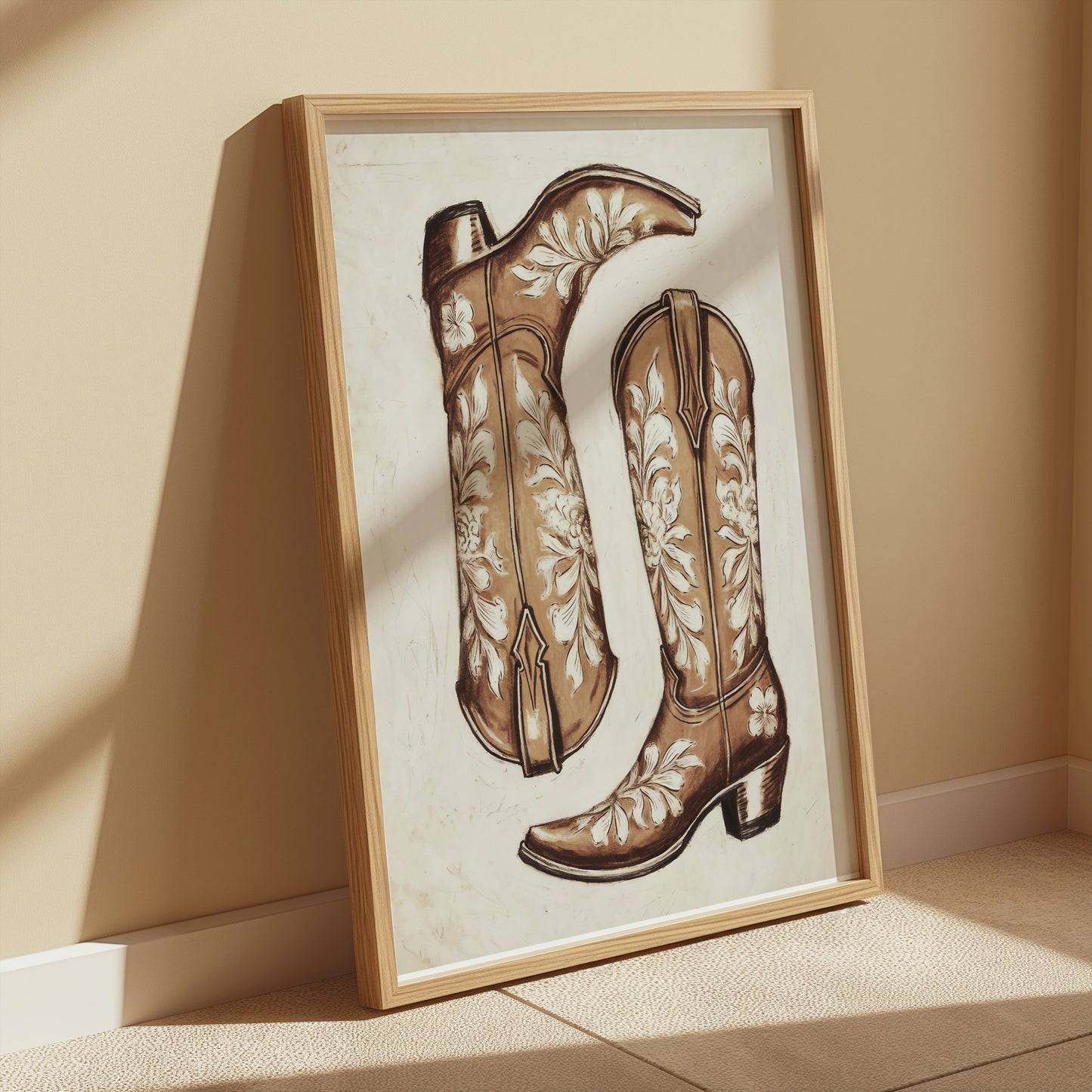 Premium Poster of Vintage Cowboy Boots with Floral Patterns Posters