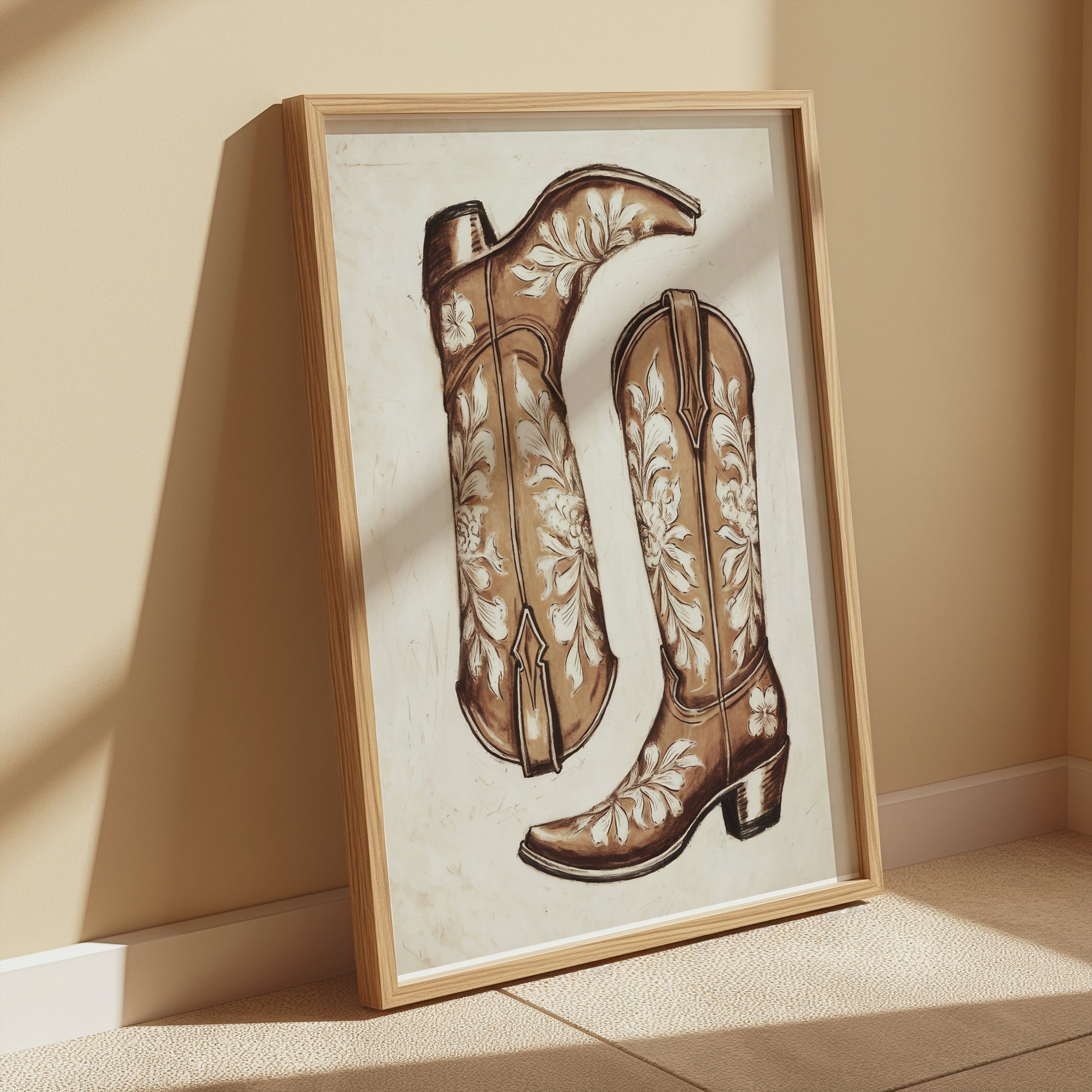 Premium Poster of Vintage Cowboy Boots with Floral Patterns Posters
