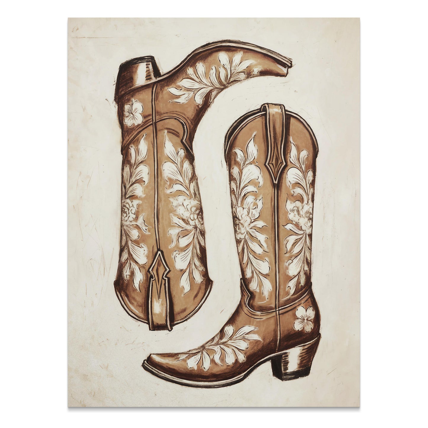 Premium Poster of Vintage Cowboy Boots with Floral Patterns Posters