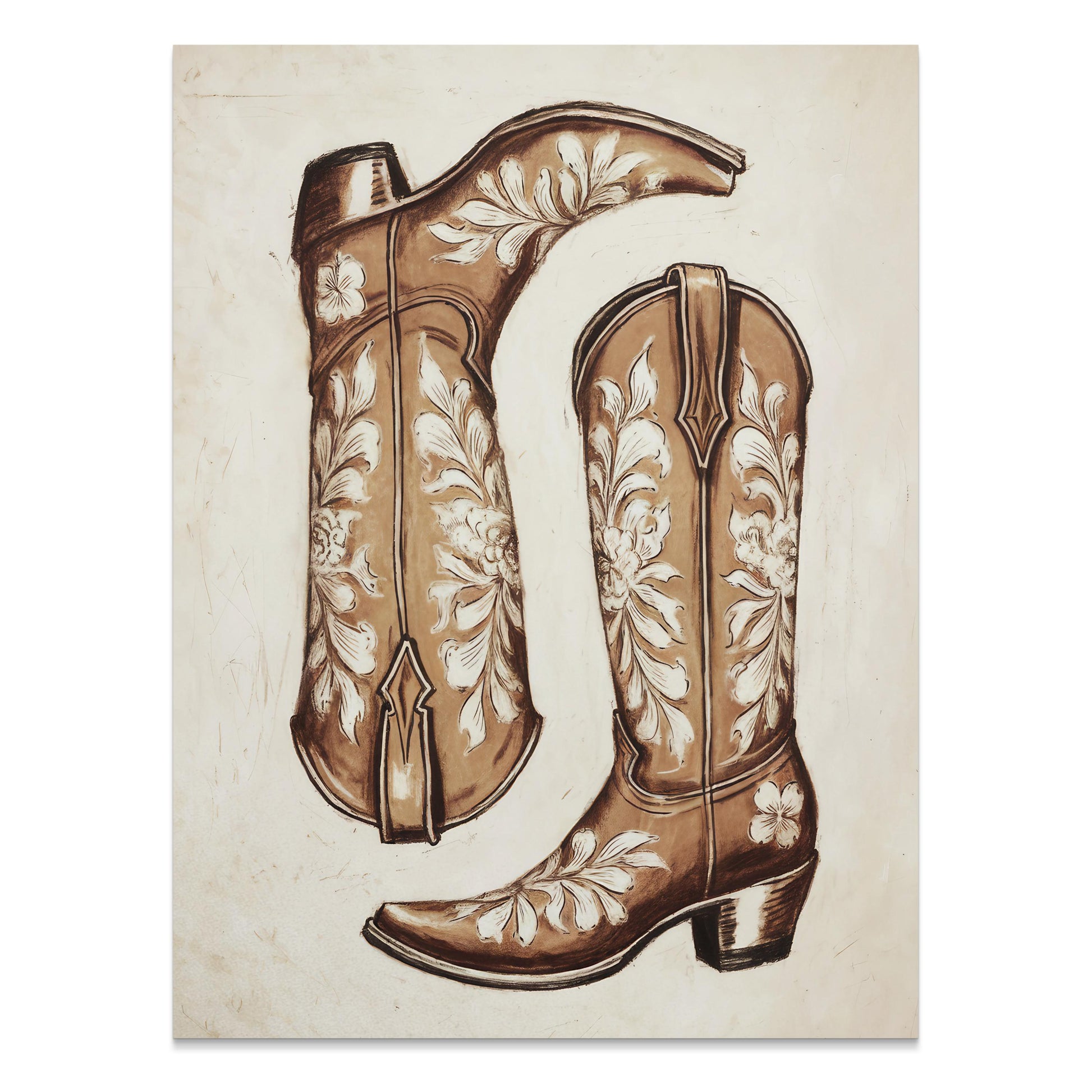 Premium Poster of Vintage Cowboy Boots with Floral Patterns Posters