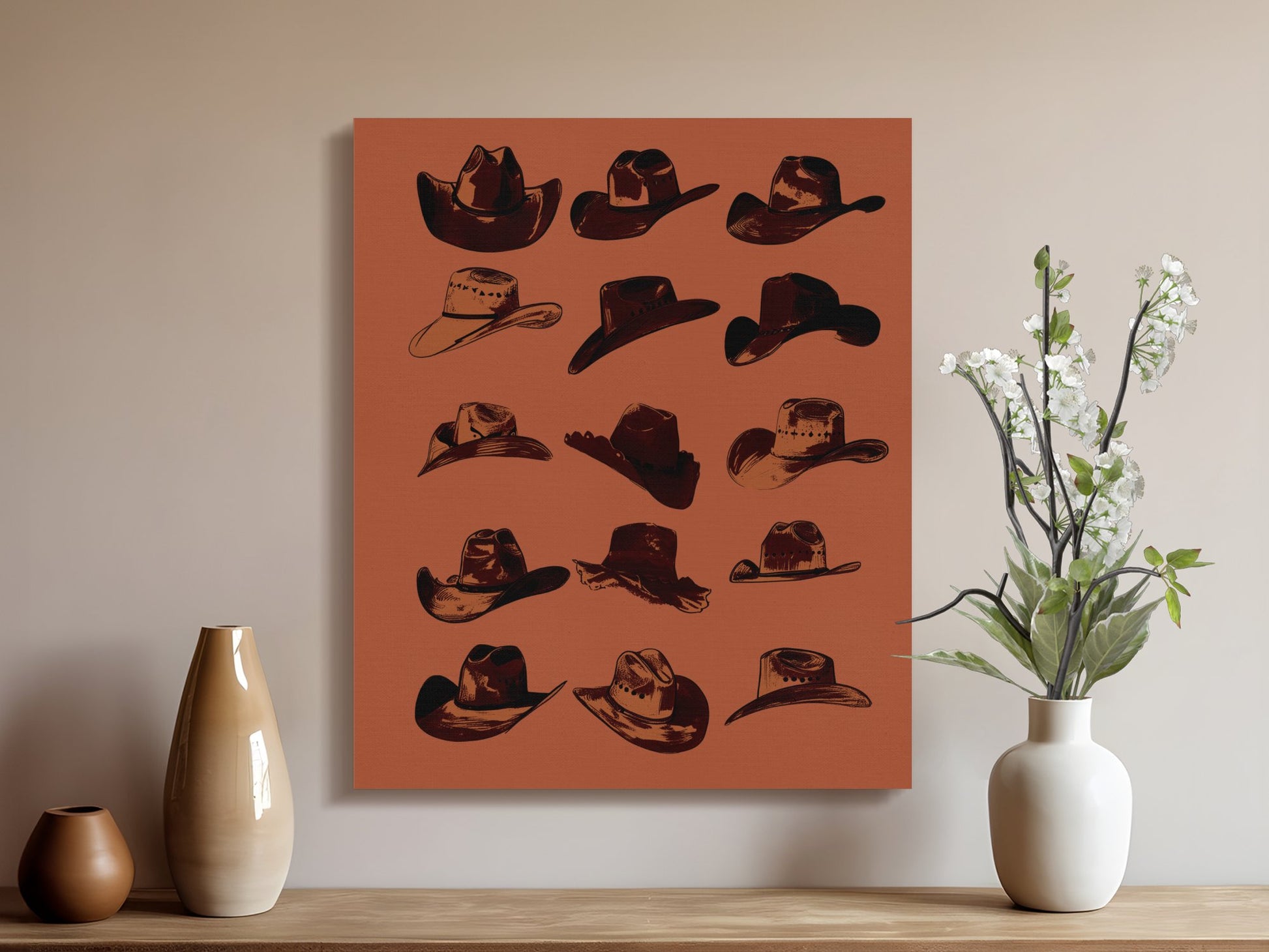 Premium Poster of Vintage Cowboy Hats Wall Art Canvas Wraps