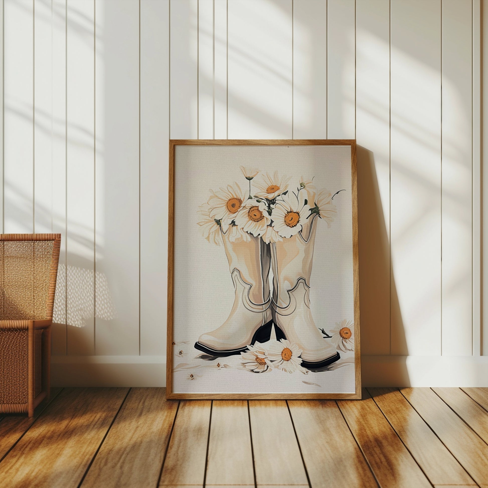 Premium Poster of Vintage Cowgirl Boots with Daisies Art Print Posters