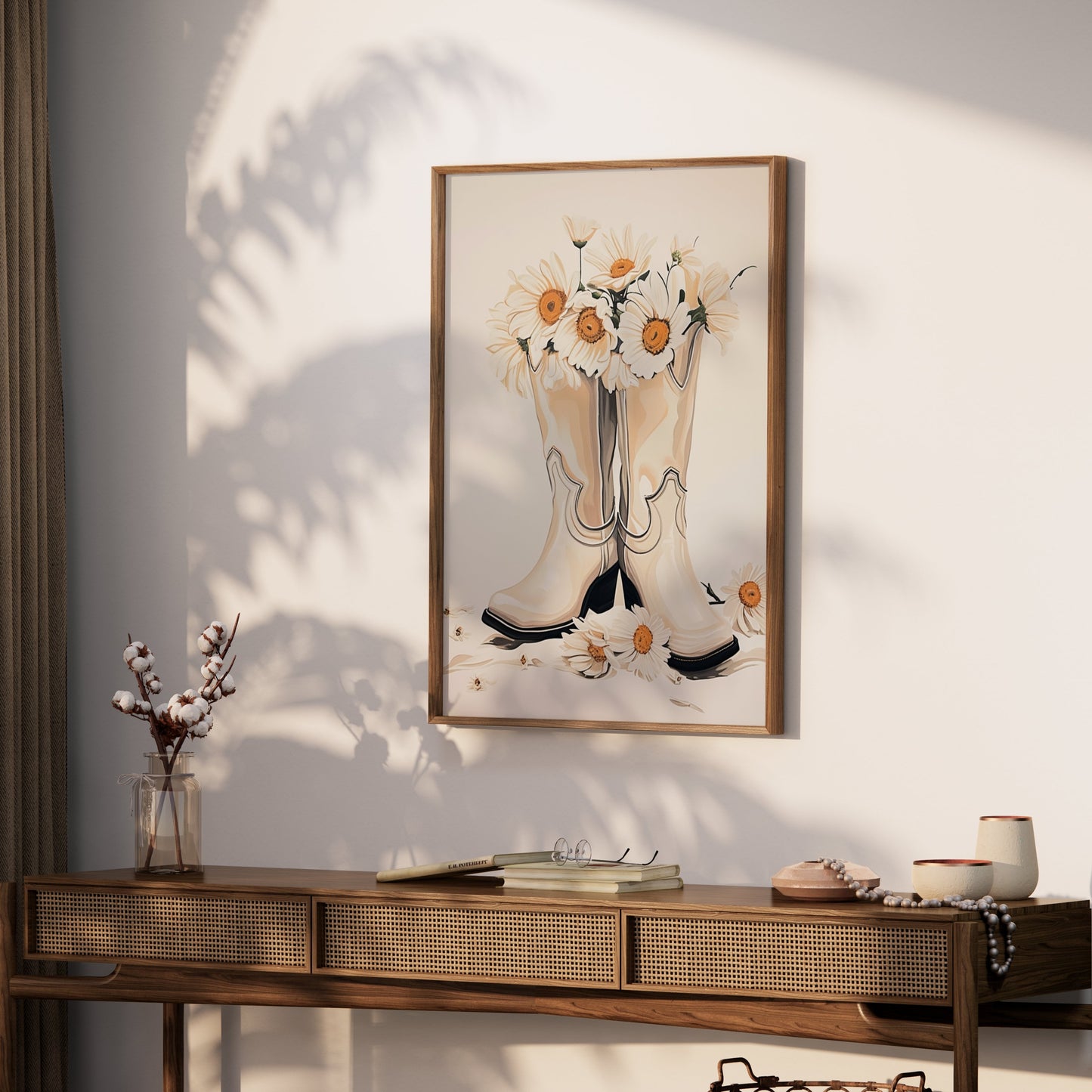 Premium Poster of Vintage Cowgirl Boots with Daisies Art Print Posters