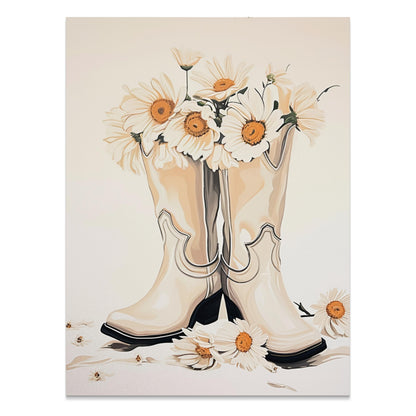 Premium Poster of Vintage Cowgirl Boots with Daisies Art Print Posters