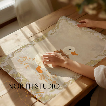Premium Poster of Vintage Duck Illustration with Brown Bow Posters
