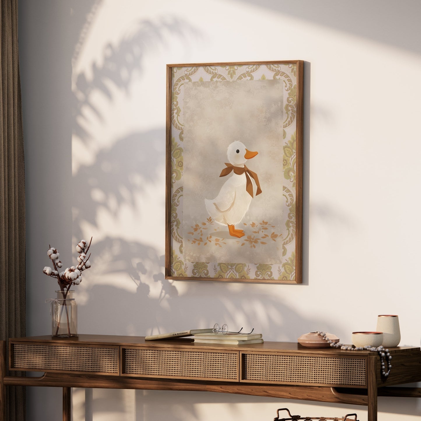 Premium Poster of Vintage Duck Illustration with Brown Bow Posters