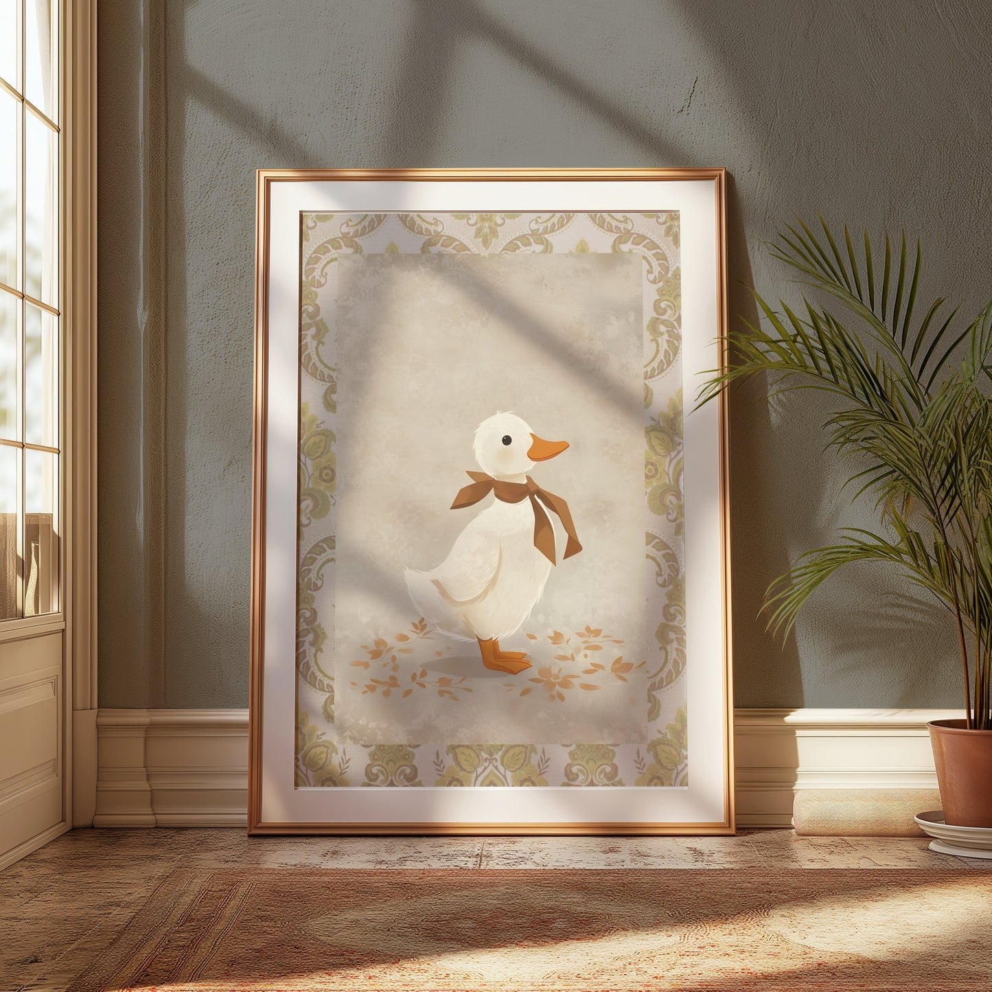 Premium Poster of Vintage Duck Illustration with Brown Bow Posters