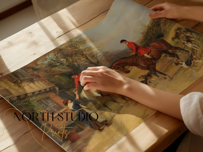 Premium Poster of Vintage Equestrian Hunting Scene with Hounds Posters