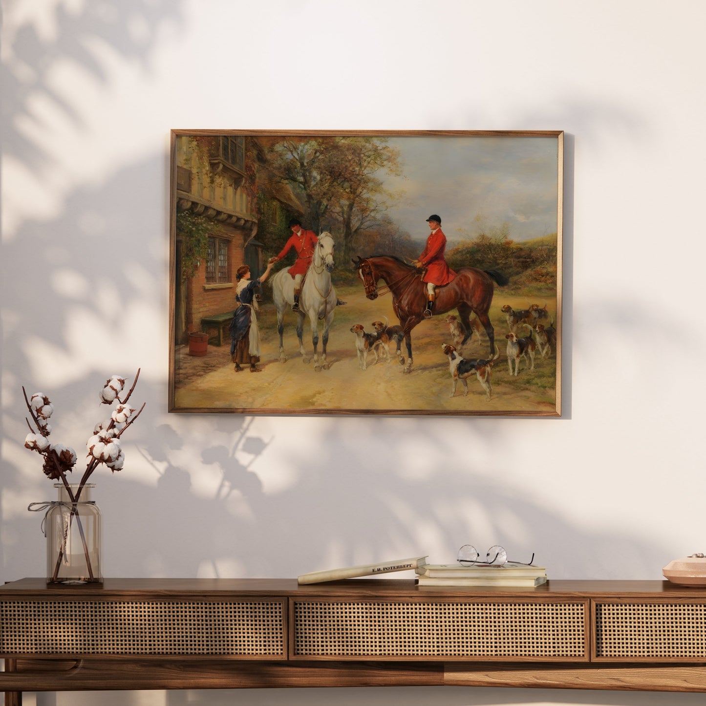 Premium Poster of Vintage Equestrian Hunting Scene with Hounds Posters