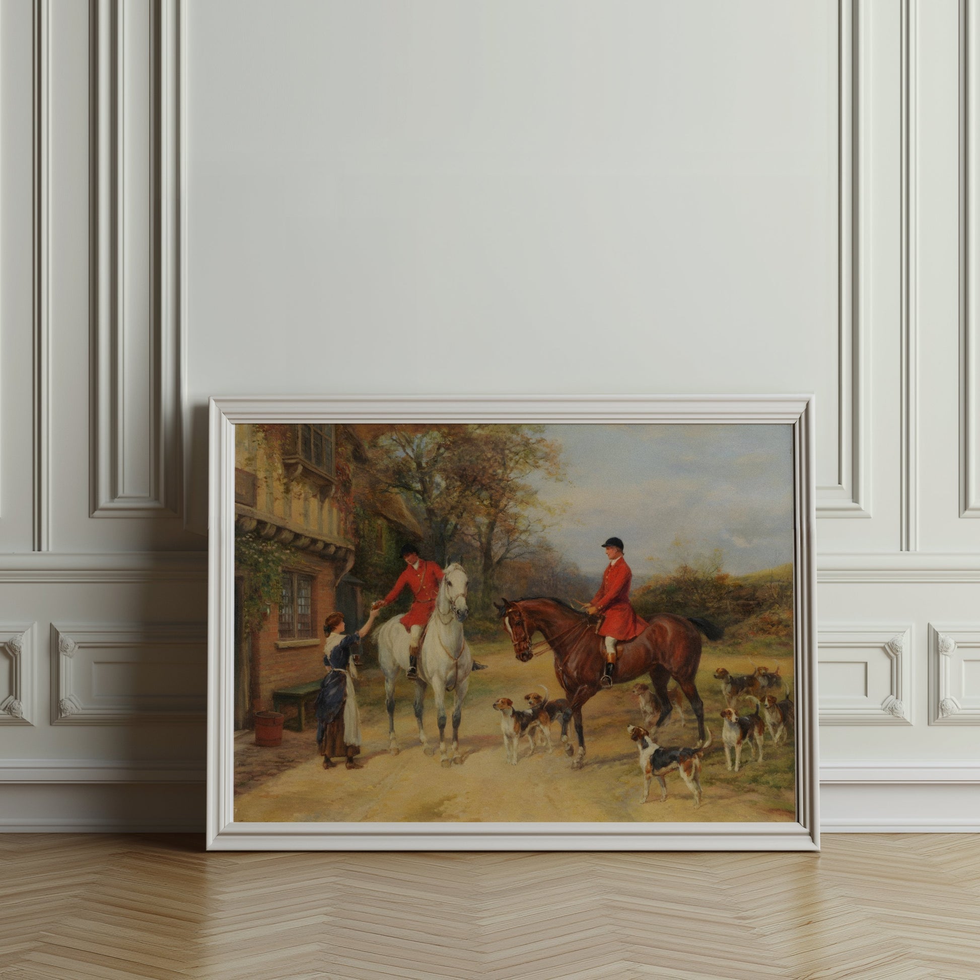 Premium Poster of Vintage Equestrian Hunting Scene with Hounds Posters