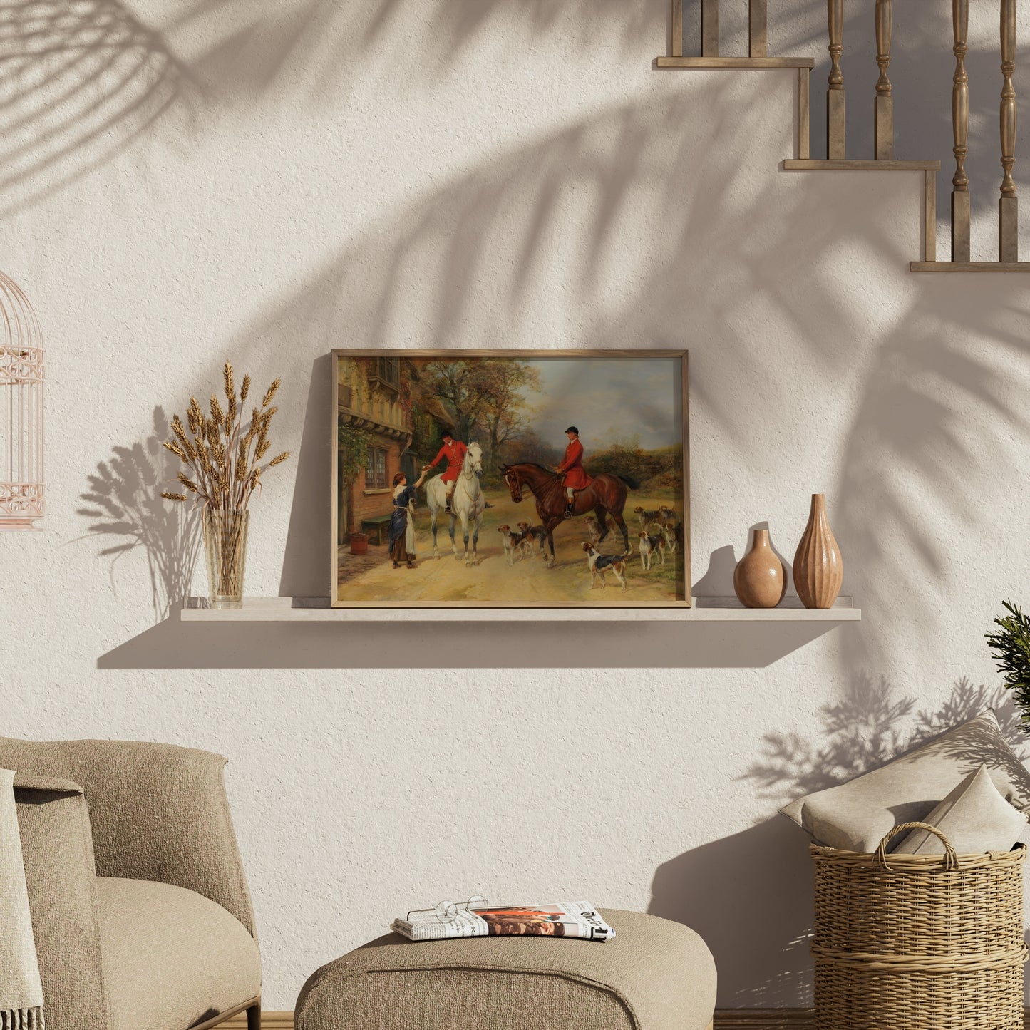 Premium Poster of Vintage Equestrian Hunting Scene with Hounds Posters