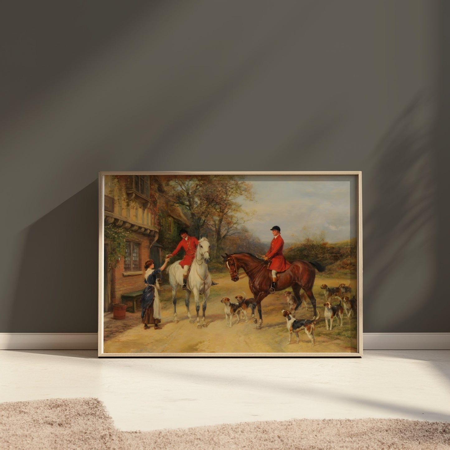 Premium Poster of Vintage Equestrian Hunting Scene with Hounds Posters