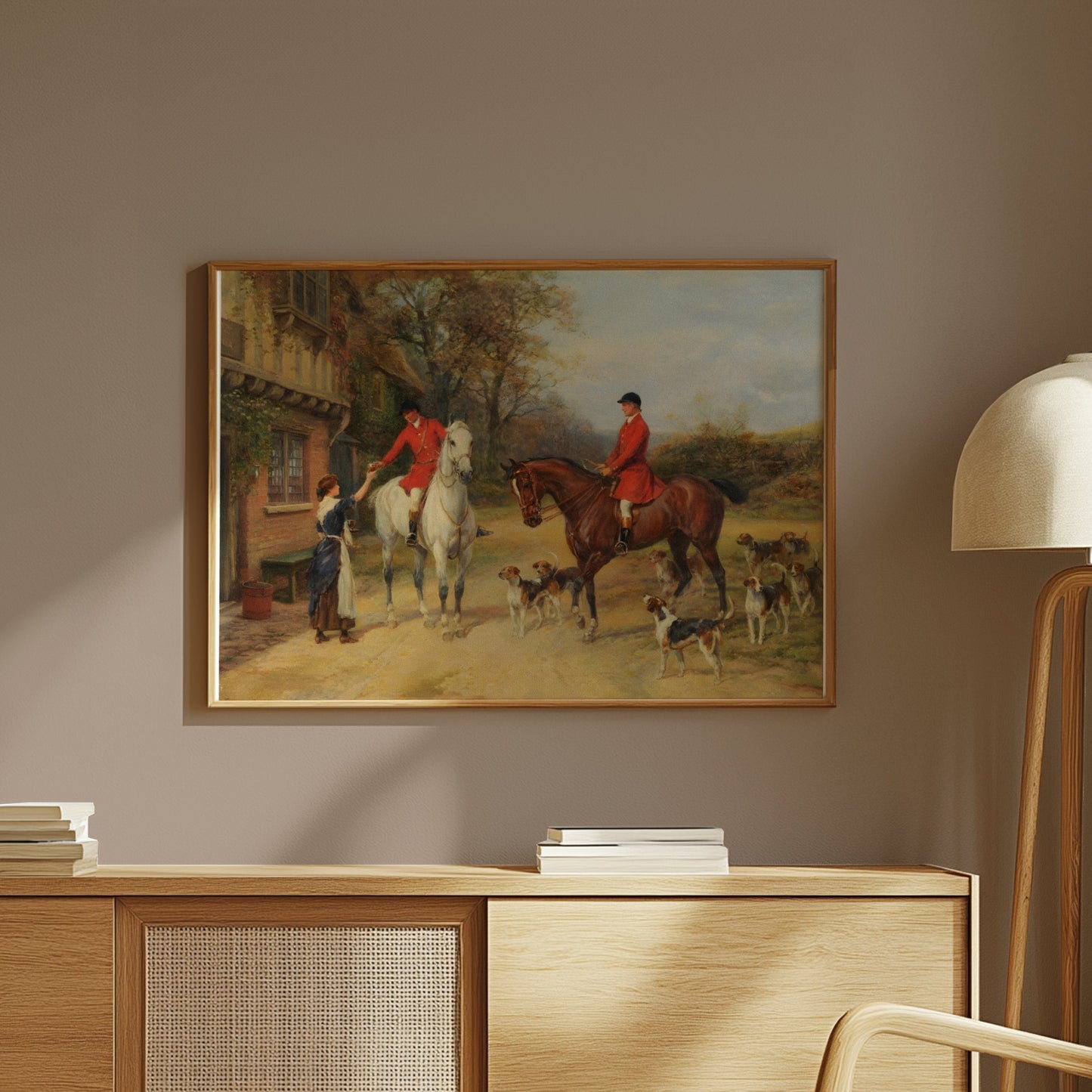 Premium Poster of Vintage Equestrian Hunting Scene with Hounds Posters