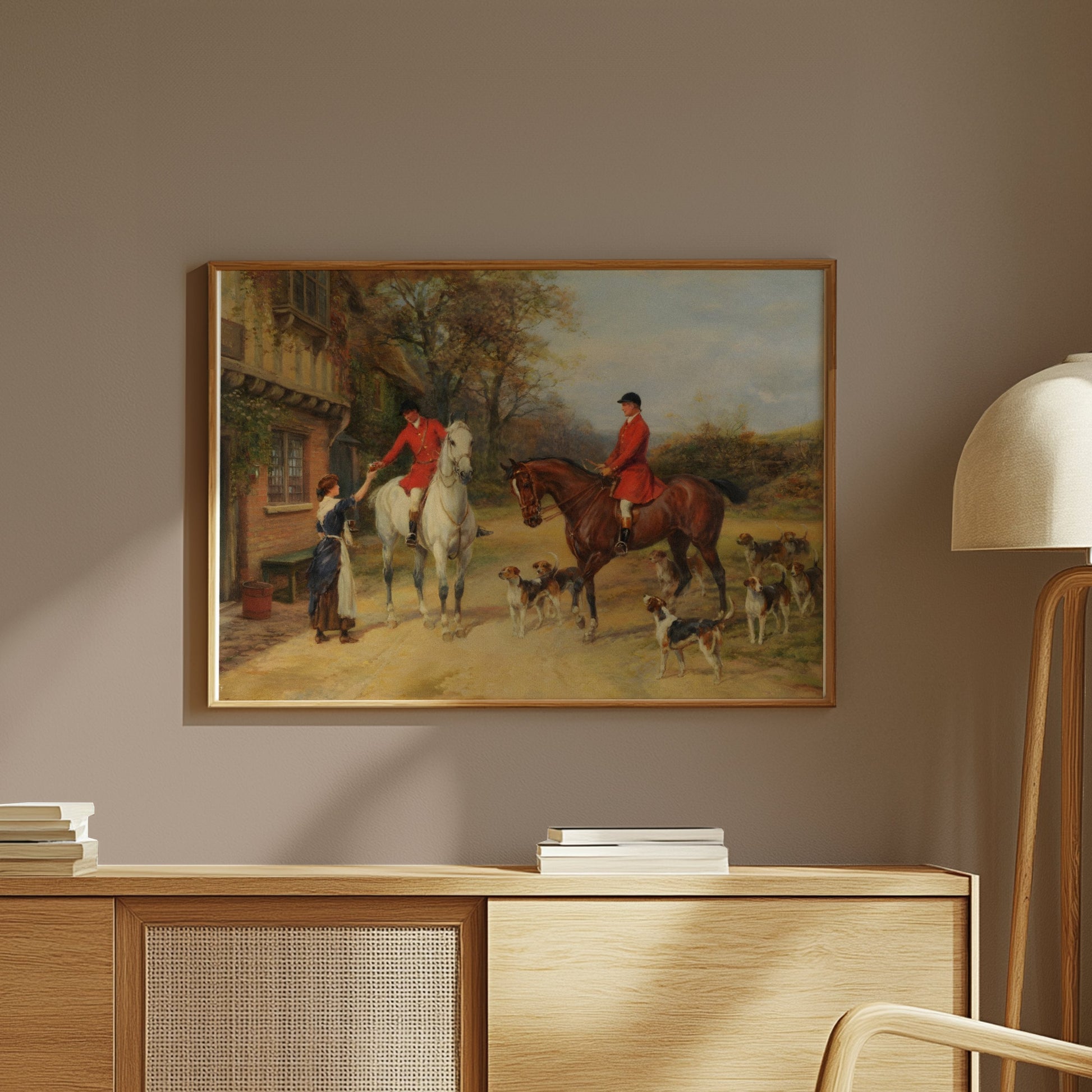 Premium Poster of Vintage Equestrian Hunting Scene with Hounds Posters