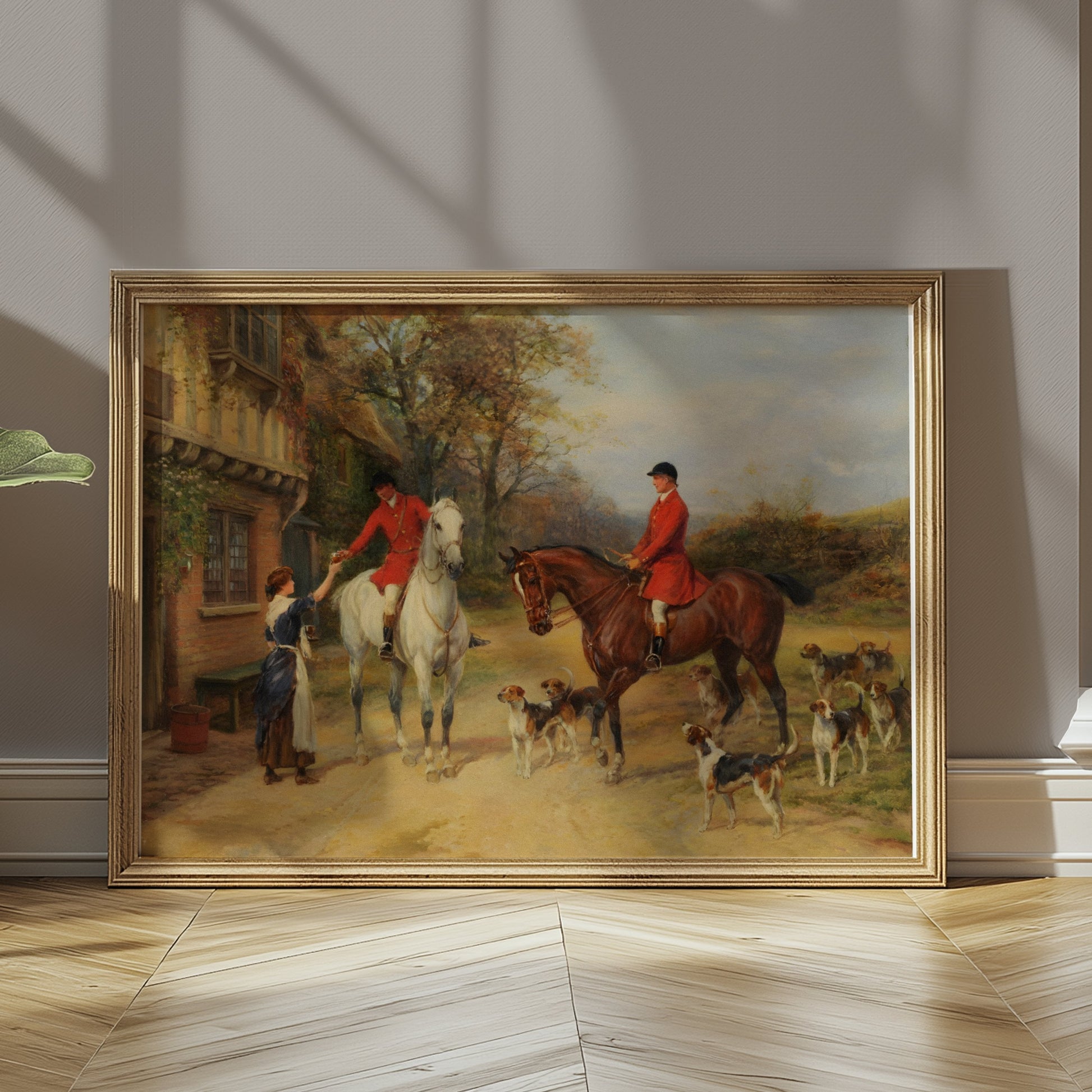 Premium Poster of Vintage Equestrian Hunting Scene with Hounds Posters
