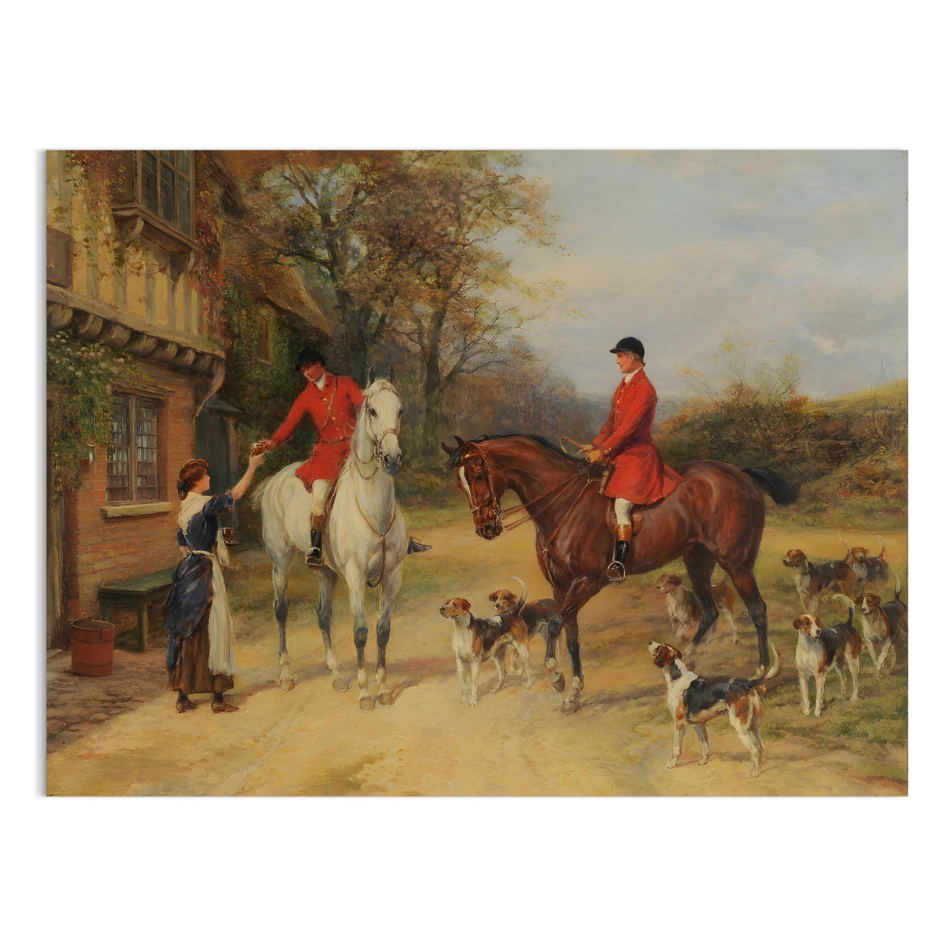 Premium Poster of Vintage Equestrian Hunting Scene with Hounds Posters