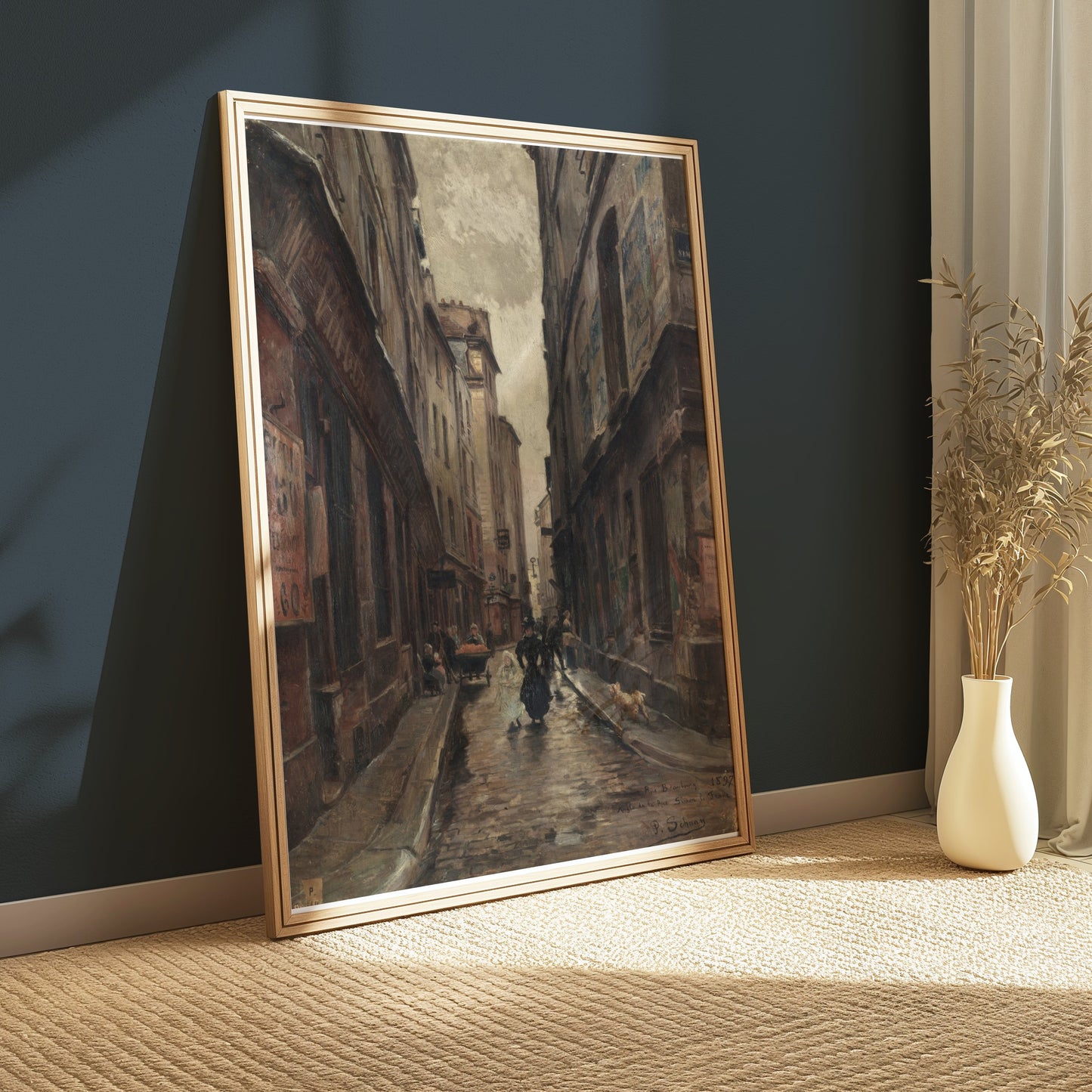 Premium Poster of Vintage European Alleyway Oil Painting Posters