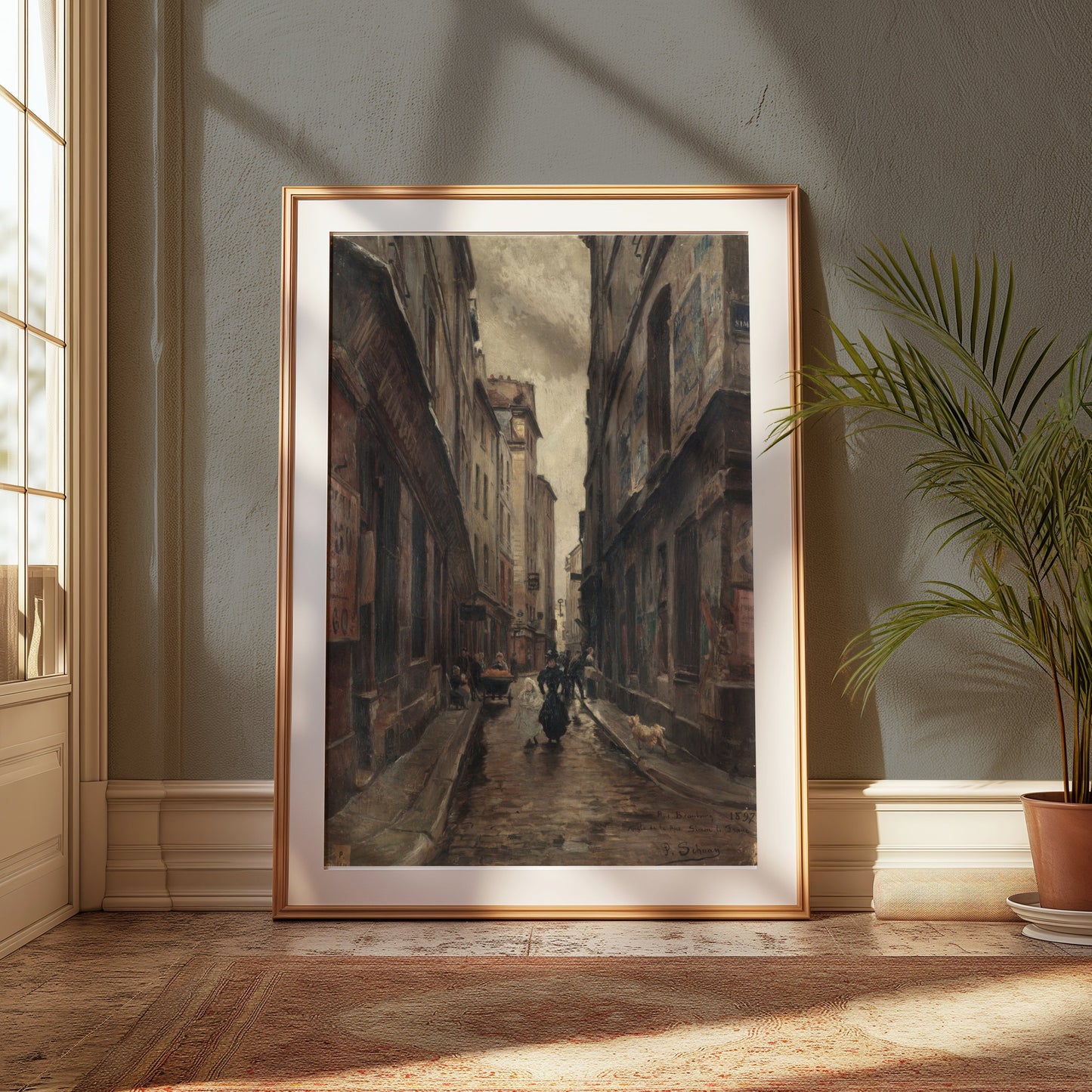 Premium Poster of Vintage European Alleyway Oil Painting Posters