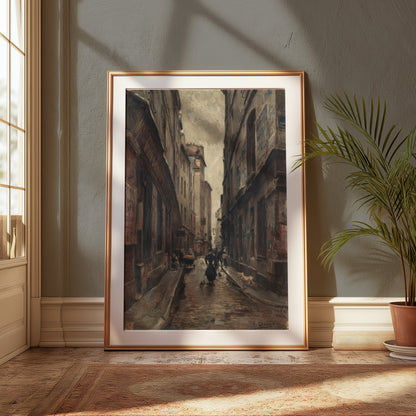 Premium Poster of Vintage European Alleyway Oil Painting Posters