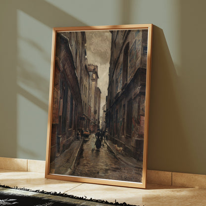 Premium Poster of Vintage European Alleyway Oil Painting Posters