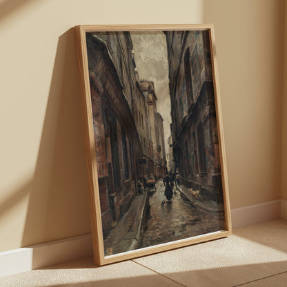 Premium Poster of Vintage European Alleyway Oil Painting Posters
