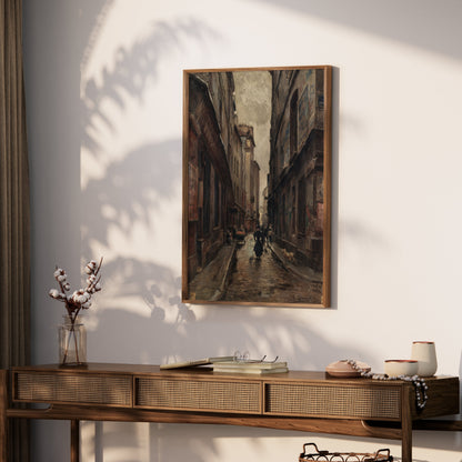 Premium Poster of Vintage European Alleyway Oil Painting Posters