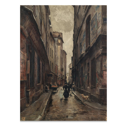 Premium Poster of Vintage European Alleyway Oil Painting Posters