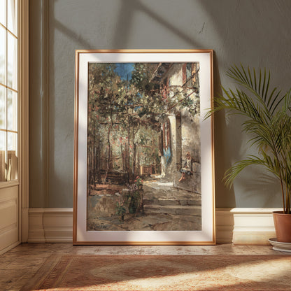 Premium Poster of Vintage European Courtyard Scene Wall Art Posters
