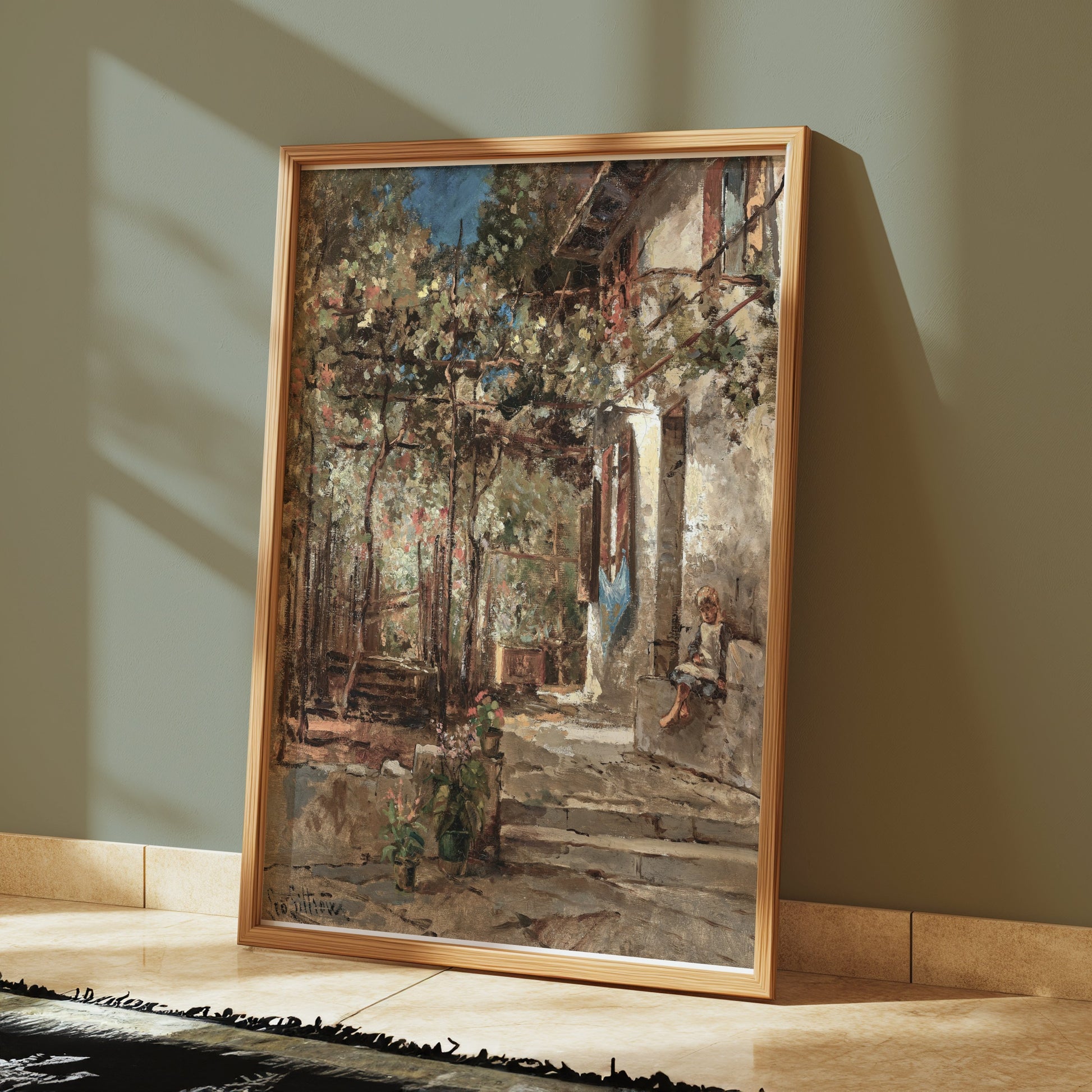 Premium Poster of Vintage European Courtyard Scene Wall Art Posters