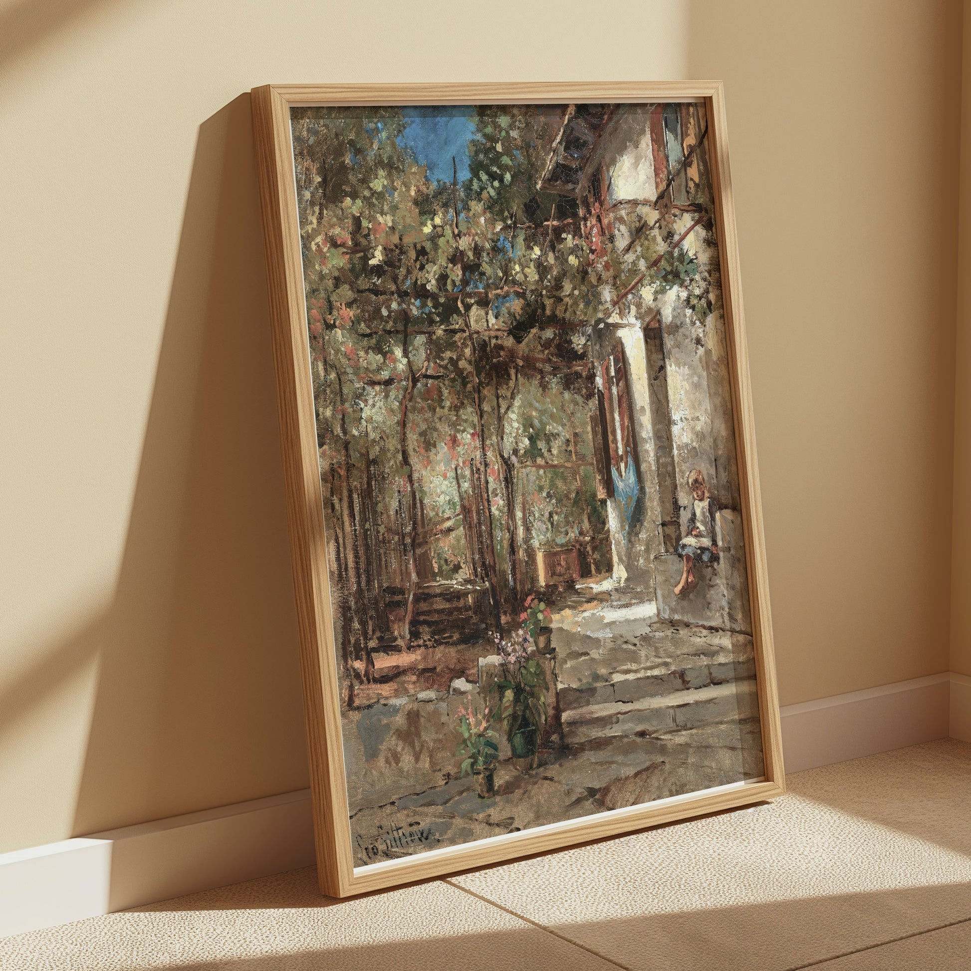 Premium Poster of Vintage European Courtyard Scene Wall Art Posters