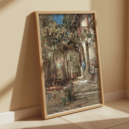 Premium Poster of Vintage European Courtyard Scene Wall Art Posters