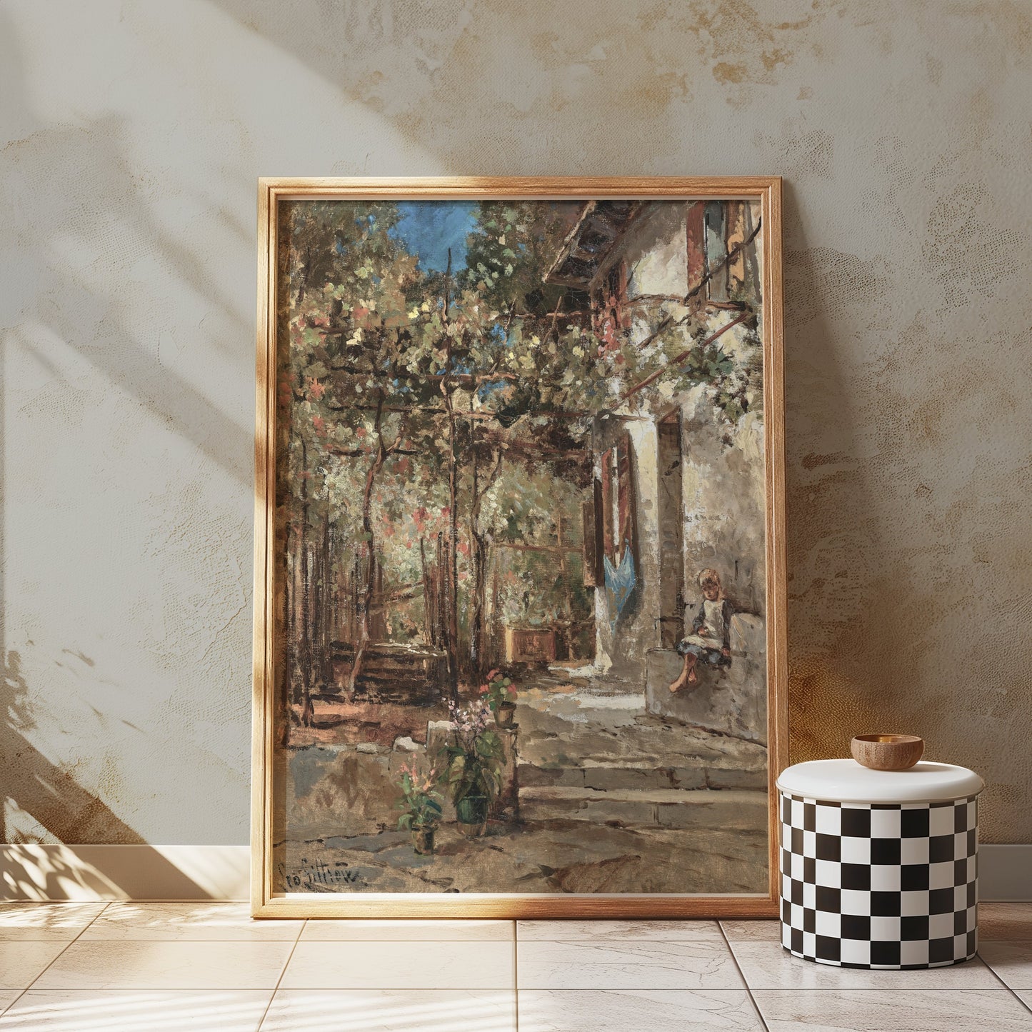 Premium Poster of Vintage European Courtyard Scene Wall Art Posters
