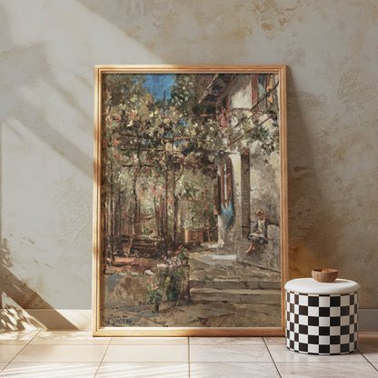 Premium Poster of Vintage European Courtyard Scene Wall Art Posters