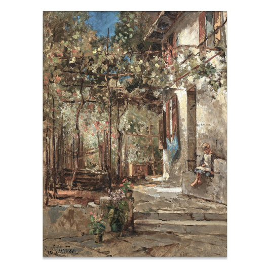 Premium Poster of Vintage European Courtyard Scene Wall Art Posters