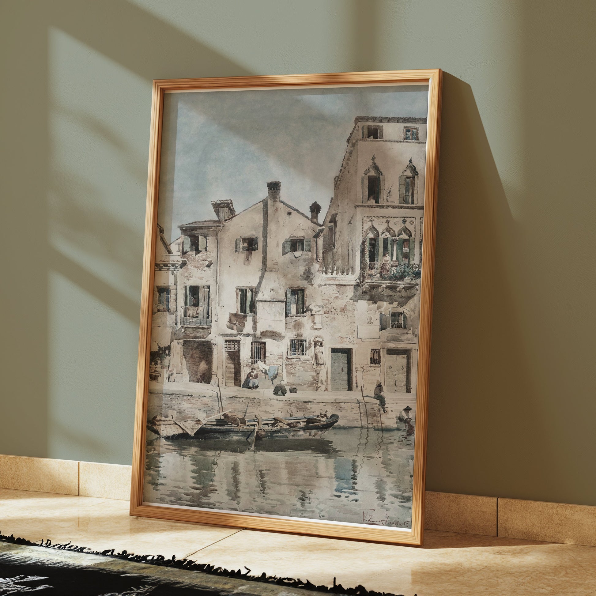 Premium Poster of Vintage European Riverside Scene Art Print Posters