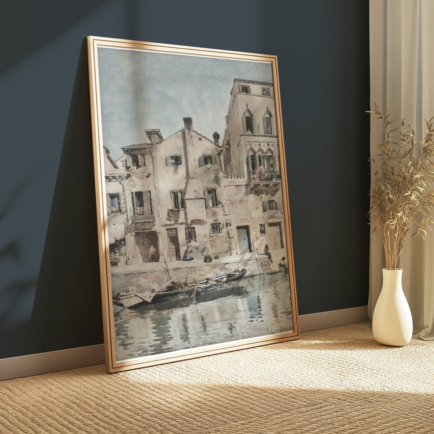 Premium Poster of Vintage European Riverside Scene Art Print Posters