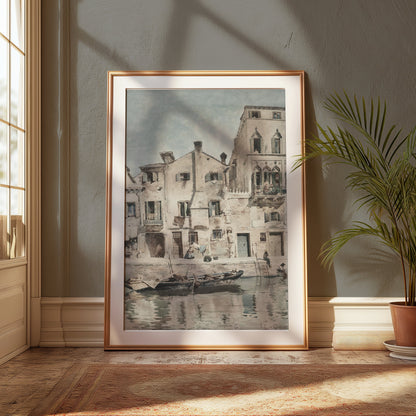 Premium Poster of Vintage European Riverside Scene Art Print Posters
