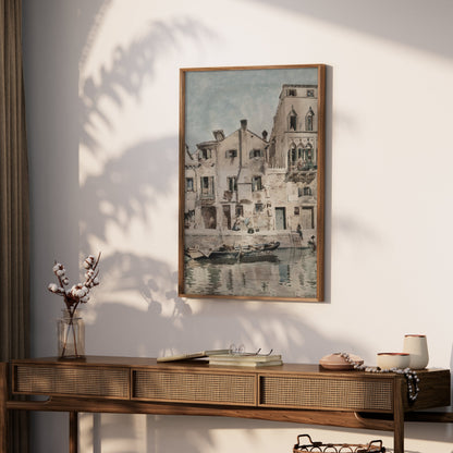 Premium Poster of Vintage European Riverside Scene Art Print Posters