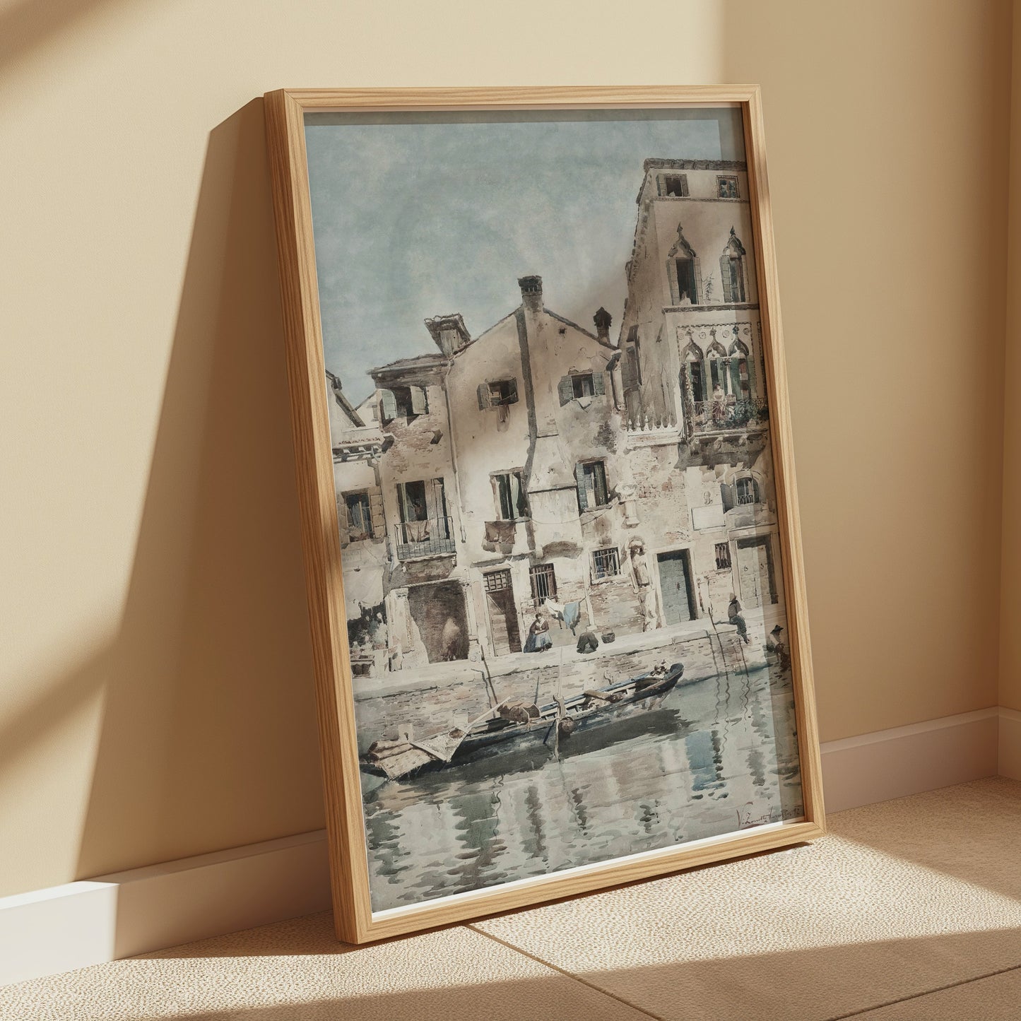 Premium Poster of Vintage European Riverside Scene Art Print Posters