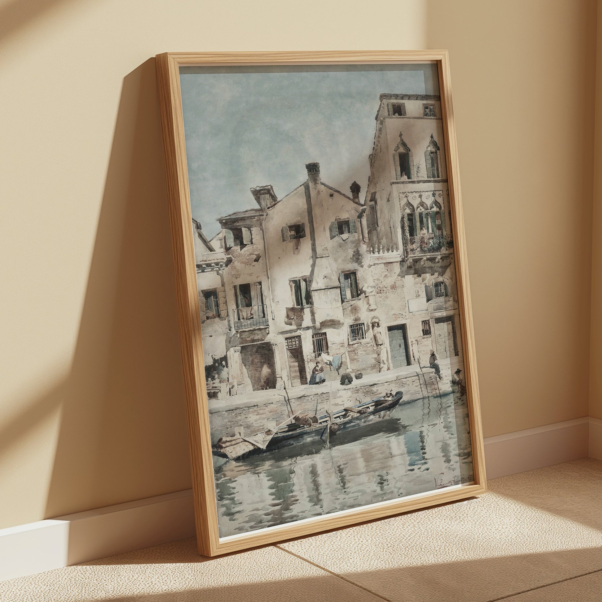 Premium Poster of Vintage European Riverside Scene Art Print Posters