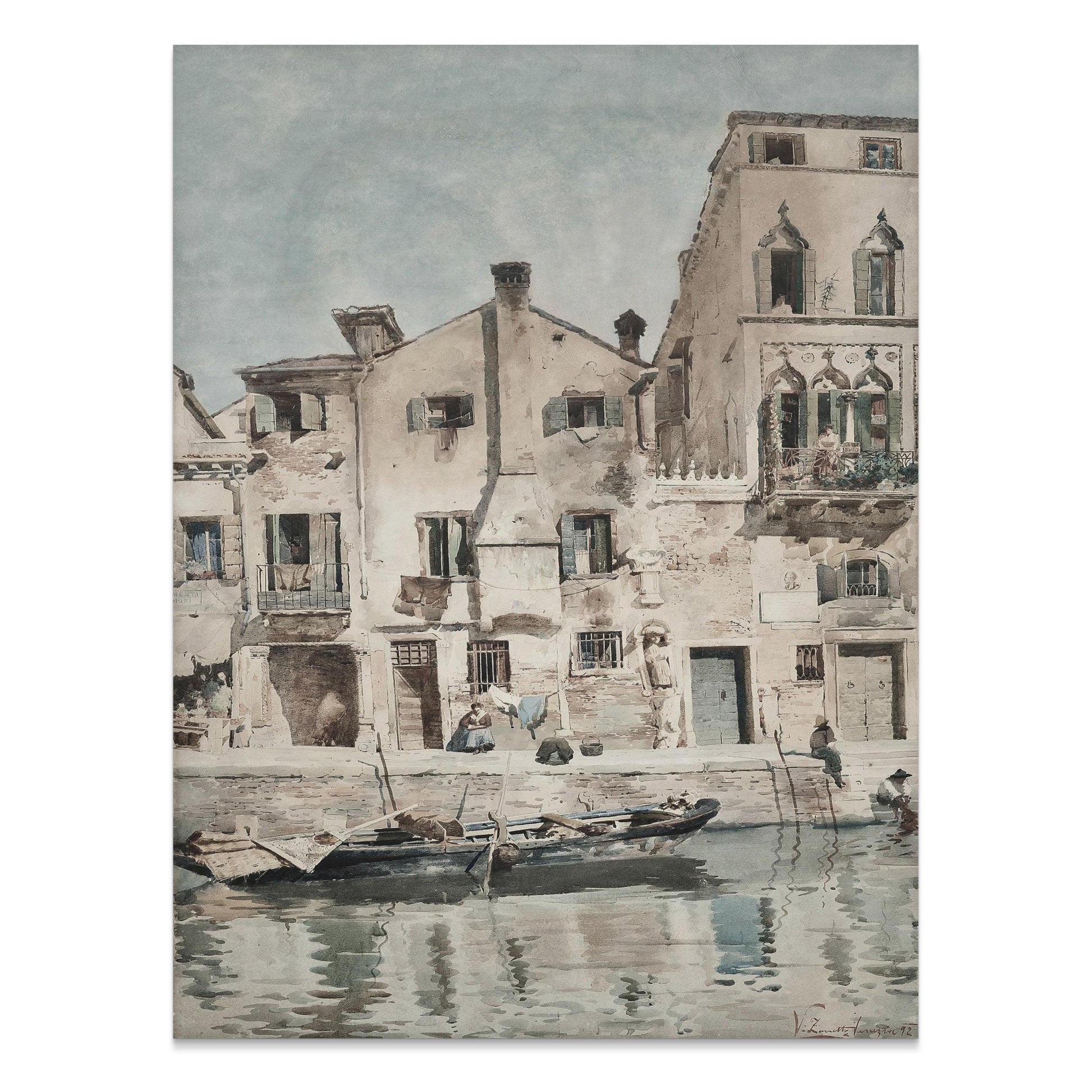 Premium Poster of Vintage European Riverside Scene Art Print Posters