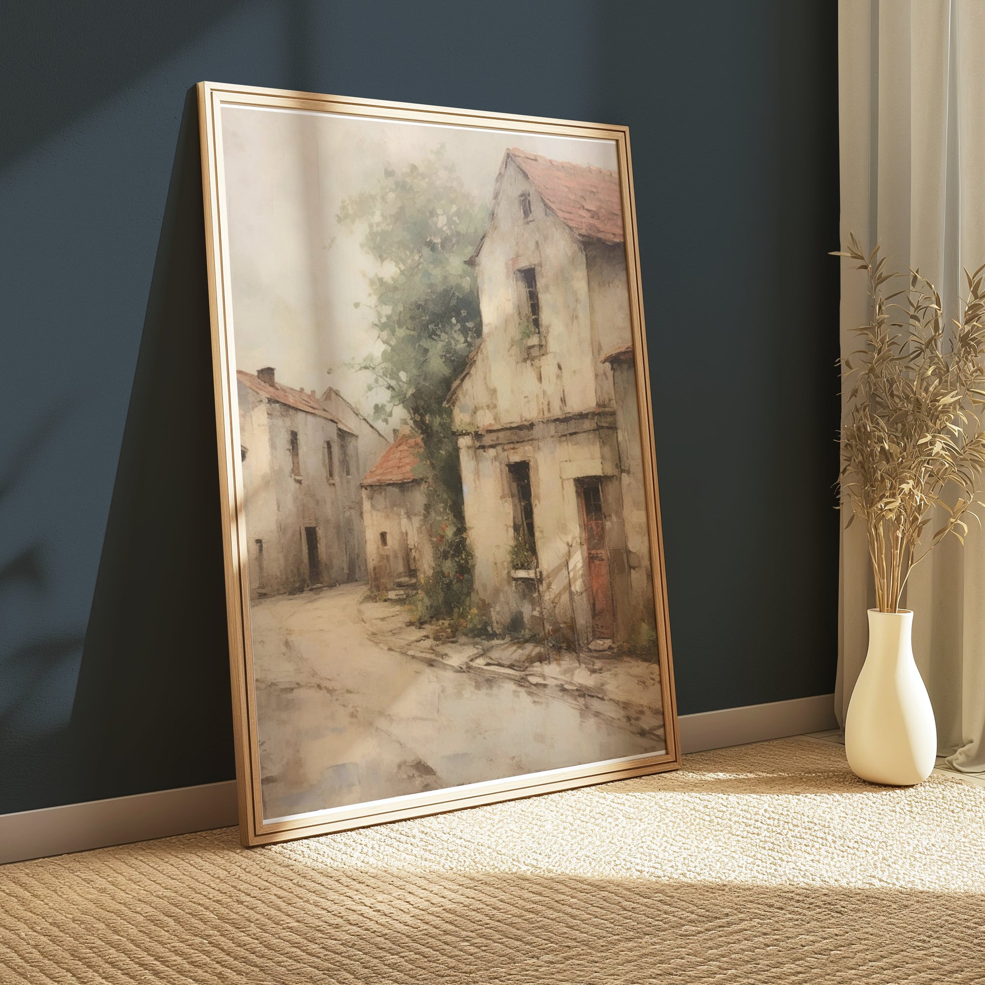 Premium Poster of Vintage European Village Scene Art Print Posters