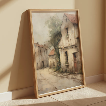 Premium Poster of Vintage European Village Scene Art Print Posters