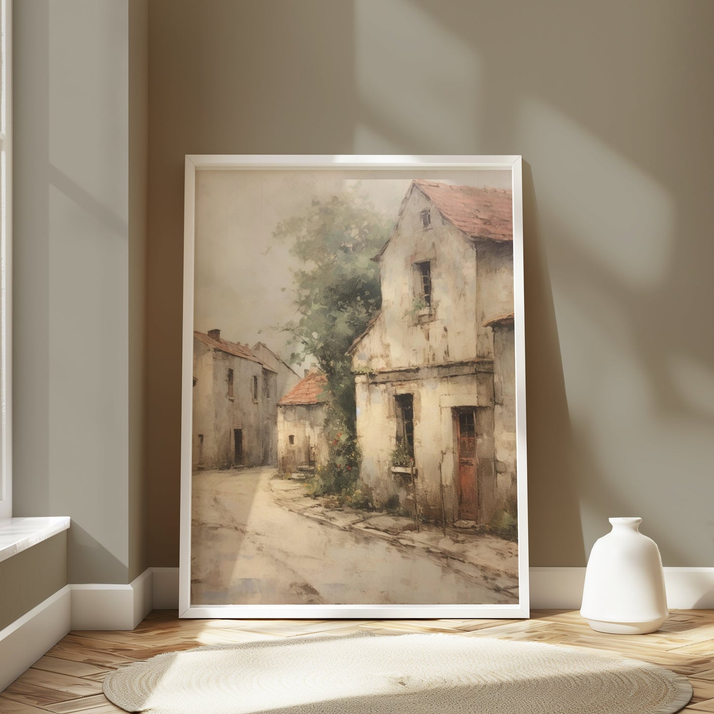 Premium Poster of Vintage European Village Scene Art Print Posters