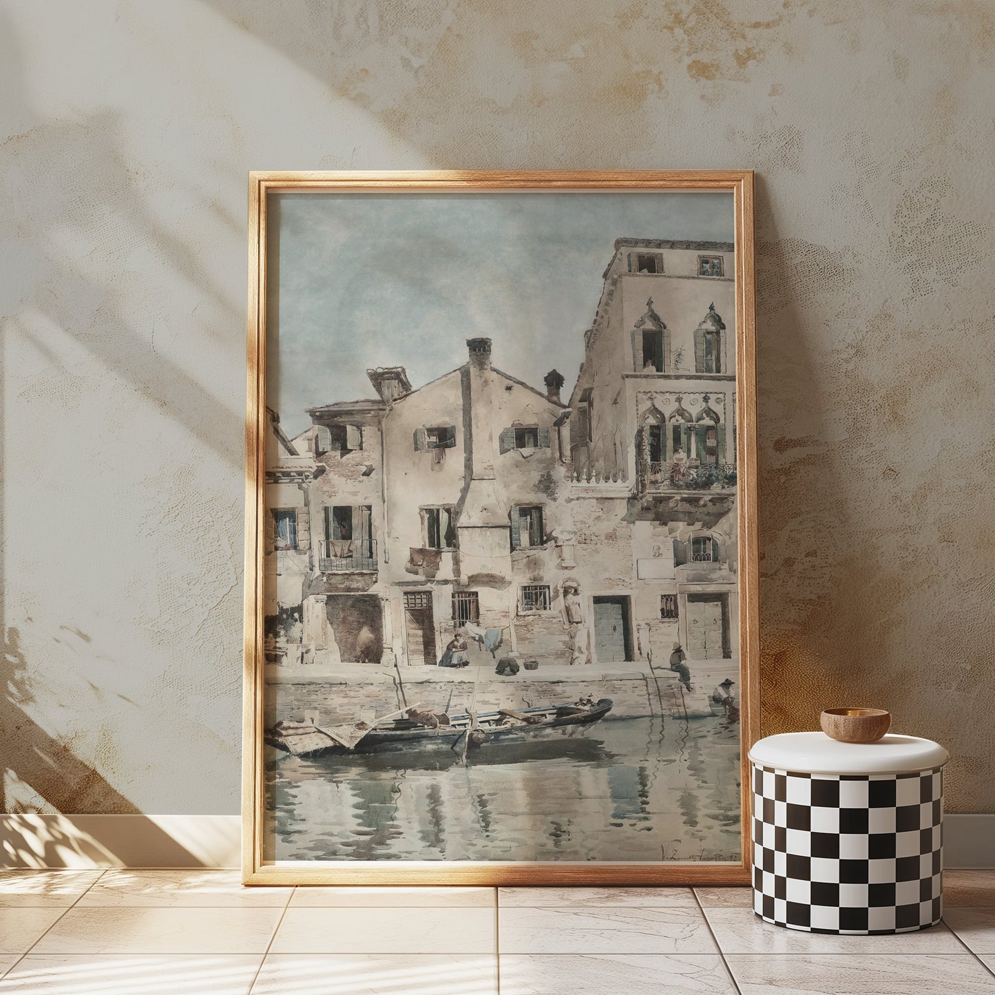 Premium Poster of Vintage European Waterfront Scene Art Posters