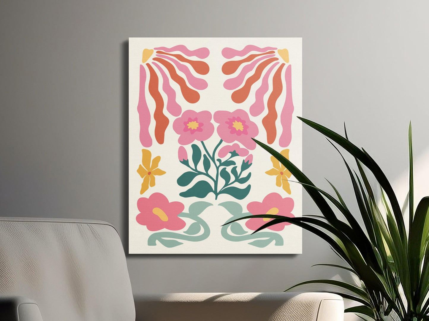 Premium Poster of Vintage Floral Art Print with Pink Flowers Canvas Wraps